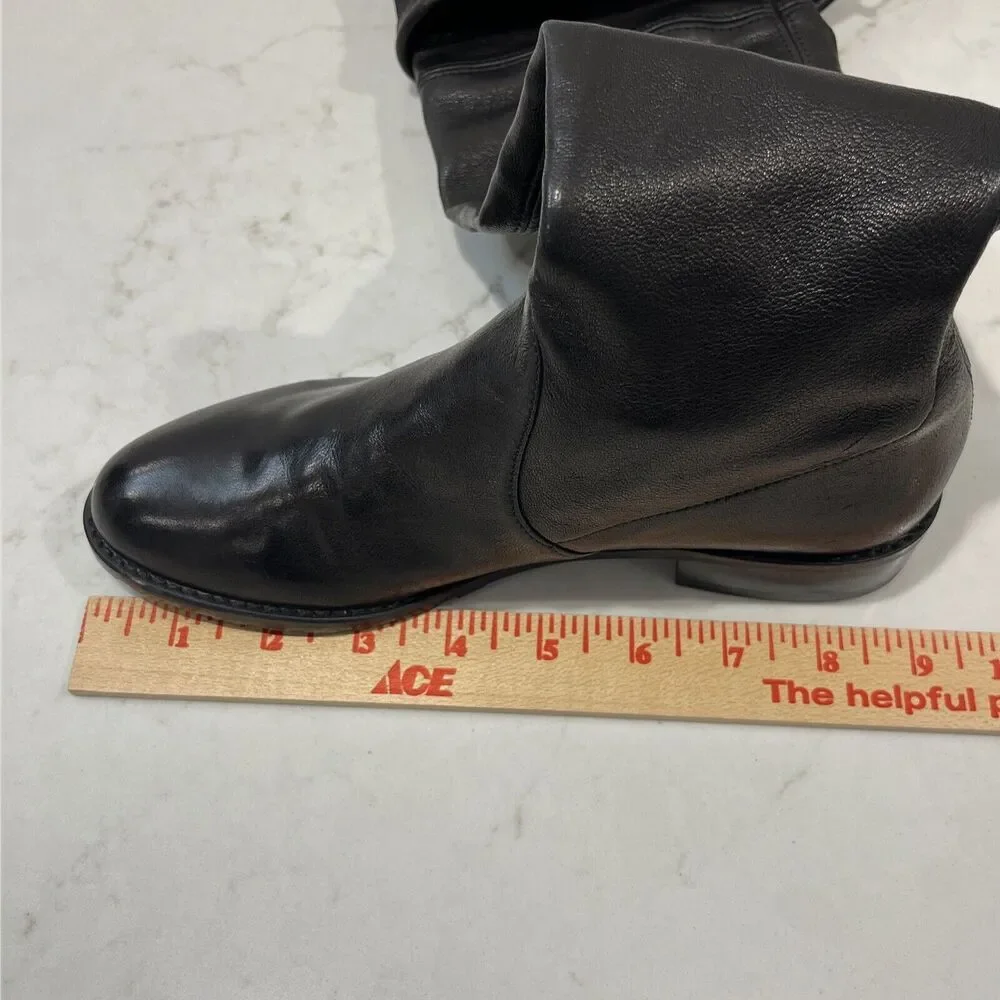 Stuart Weitzman Over Knee‎ Boots Black Leather Womens Sz 4 Low Stacked Heel